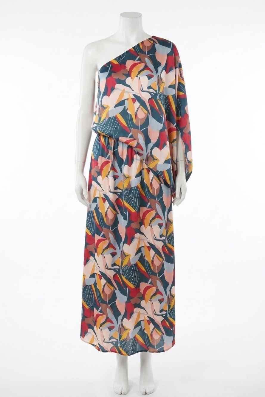 NEW MITTOSHOP abstract flower print one shoulder maxi dress in teal